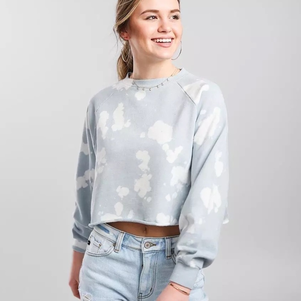 Fitz + Eddi bleach washed pullover dad fit cropped sweatshirt